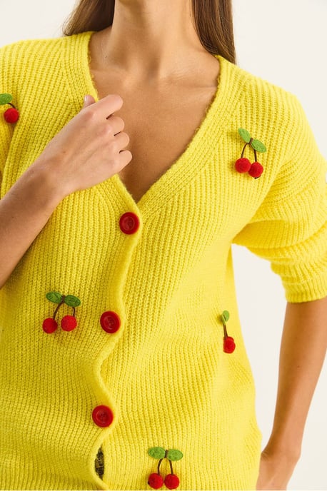 V-hals Geborduurde Fruit Brei Cardigan - Image 6