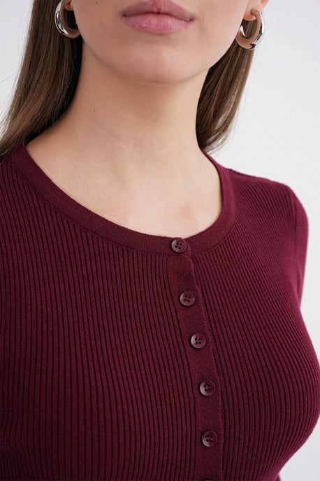 Geknoopte Slim Fit Geribbelde Brei Cardigan - Image 3
