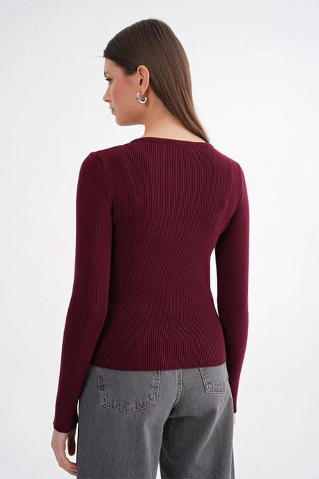 Geknoopte Slim Fit Geribbelde Brei Cardigan - Image 4