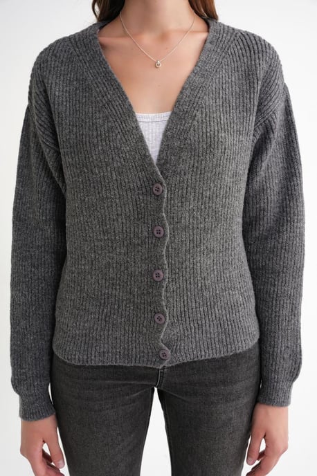 Texturerad V-ringad knap cardigan - Image 5