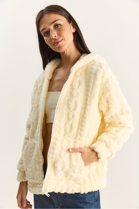 Hooded Textured Knitted Cardigan with Zipper - Image 4