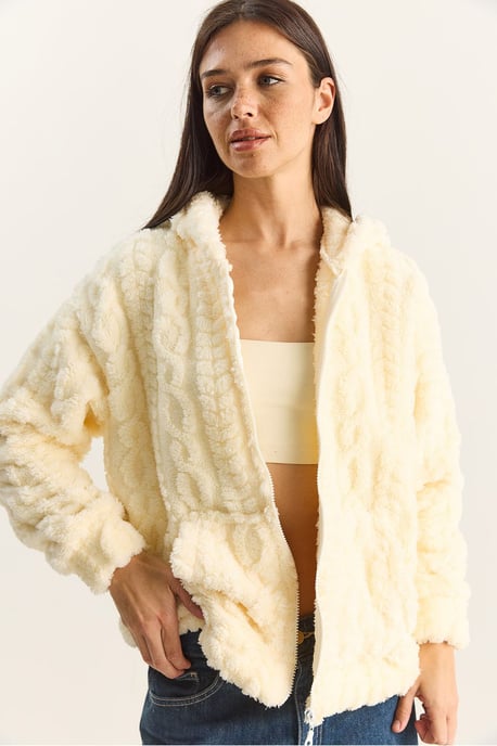 Hooded Textured Knitted Cardigan with Zipper - Image 5