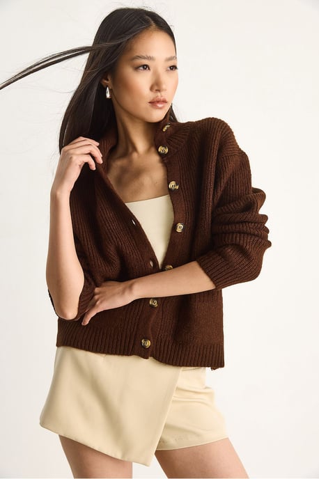 Texturerad Stickad Långärmad Cardigan - Image 2