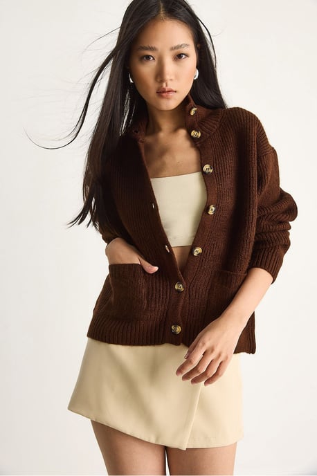Texturerad Stickad Långärmad Cardigan - Image 4