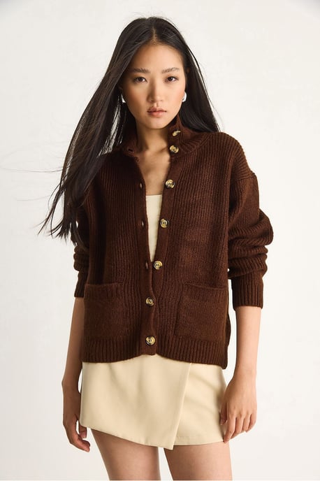 Texturerad Stickad Långärmad Cardigan - Image 5