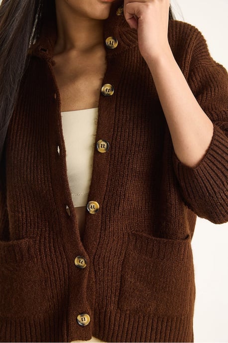 Texturerad Stickad Långärmad Cardigan - Image 6