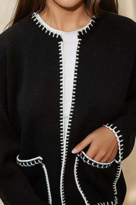 Stitch Detailed Long Knit Cardigan - Image 3