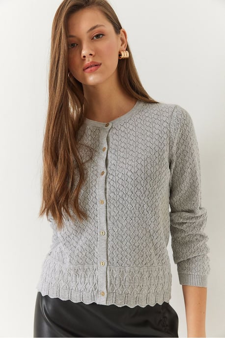 Texturerad bomullsriggad cardigan med knappstängning - Image 4
