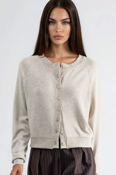 Crew Neck Buttoned Cardigan - Image 2