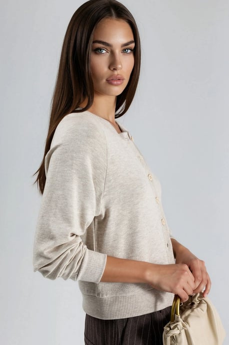Crew Neck Buttoned Cardigan - Image 3