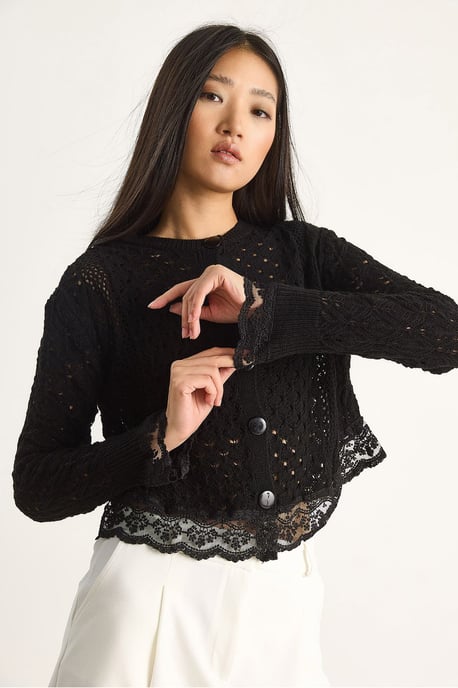 Spetsdetaljerad knappad stickad cardigan - Image 2