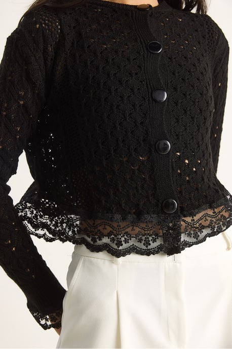 Spetsdetaljerad knappad stickad cardigan - Image 4