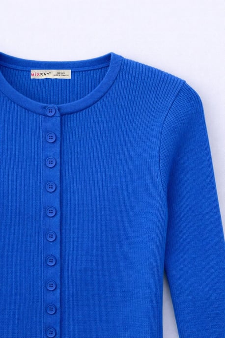 Buttoned Slim Fit Ribbed Knit Cardigan - Image 2