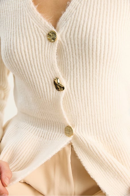 Geribbelde Lange Mouwen V-Hals Cardigan met Knopen - Image 6