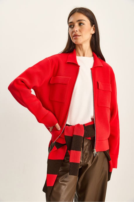 Geribbelde brei cardigan met rits en zakken - Image 2