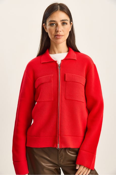 Geribbelde brei cardigan met rits en zakken - Image 4