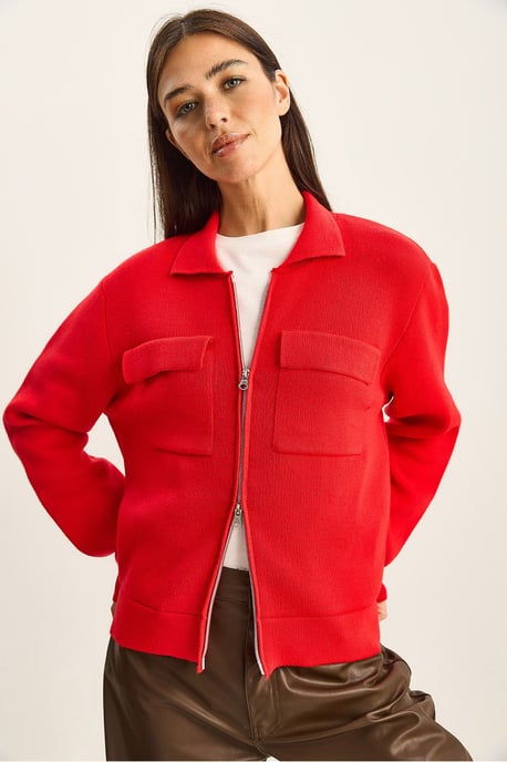 Geribbelde brei cardigan met rits en zakken - Image 5