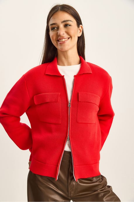 Geribbelde brei cardigan met rits en zakken - Image 6