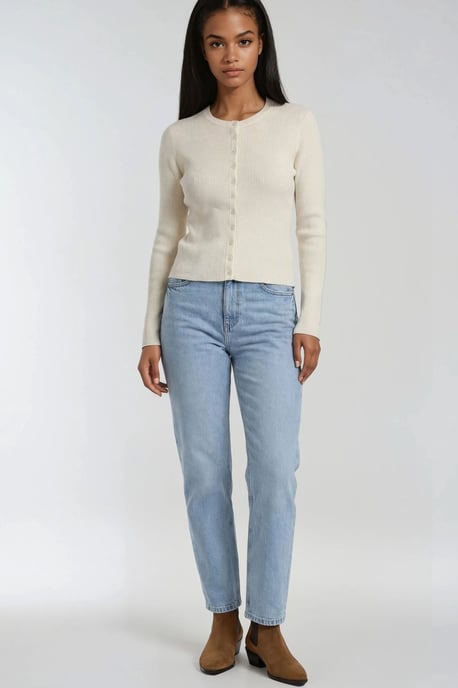 Buttoned Slim Fit Ribbed Knit Cardigan - Image 3