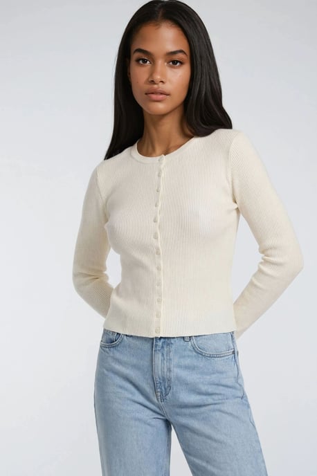 Buttoned Slim Fit Ribbed Knit Cardigan - Image 4