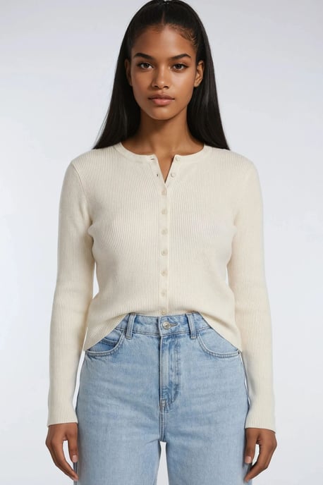 Buttoned Slim Fit Ribbed Knit Cardigan - Image 5