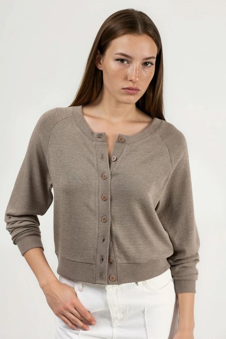 Crew Neck Buttoned Cardigan - Image 2