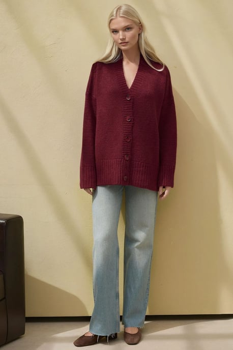 Tjock V-ringad stickad cardigan - Image 4