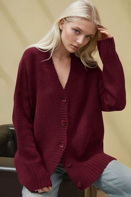 Tjock V-ringad stickad cardigan - Image 5