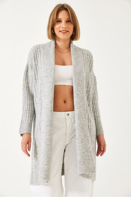 Gestructureerde Lange Geribbelde Sjaalkraag Cardigan - Image 3