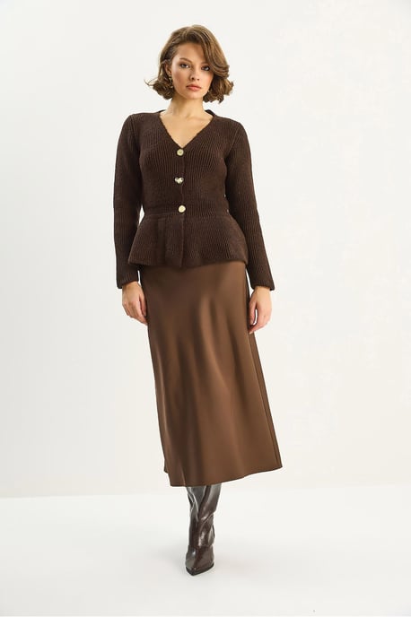 Geribde Lange Mouwen V-Hals Cardigan met Knopen - Image 2