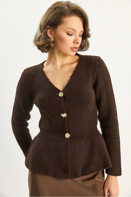 Geribde Lange Mouwen V-Hals Cardigan met Knopen - Image 5