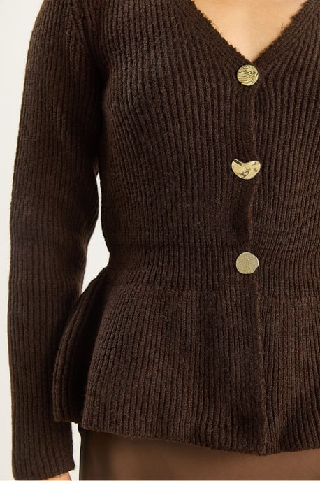 Geribde Lange Mouwen V-Hals Cardigan met Knopen - Image 6