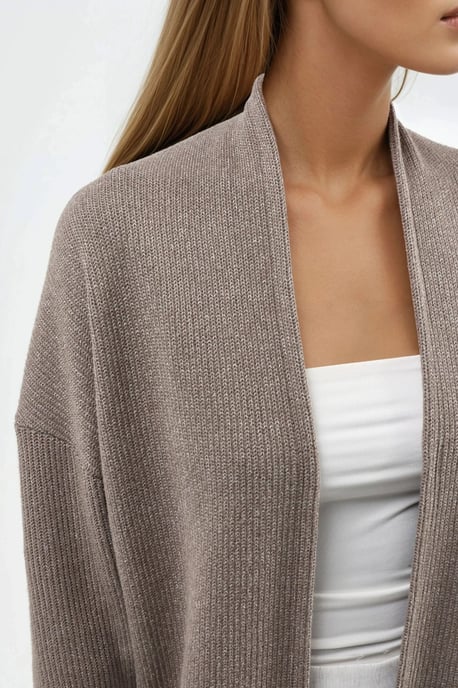 Lång ribbad stickad cardigan med öppen krage - Image 5