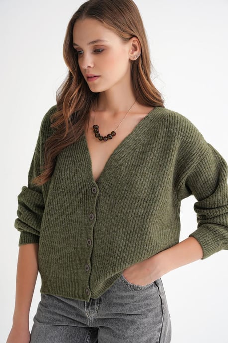 Gestructureerde V-hals Knopen Cardigan - Image 4