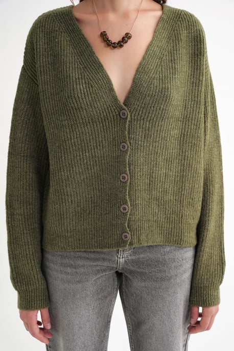 Gestructureerde V-hals Knopen Cardigan - Image 5