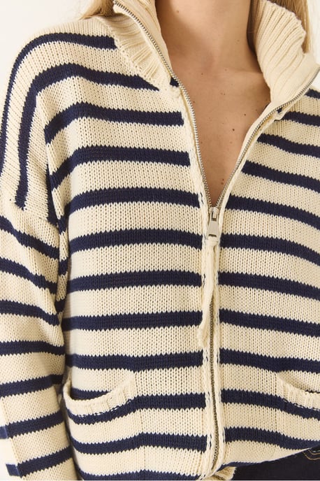 Randig zip-up stickad cardigan med fickor - Image 6