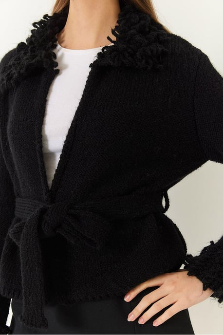 Frilly Tie Closure Shawl Collar Cardigan - Image 4