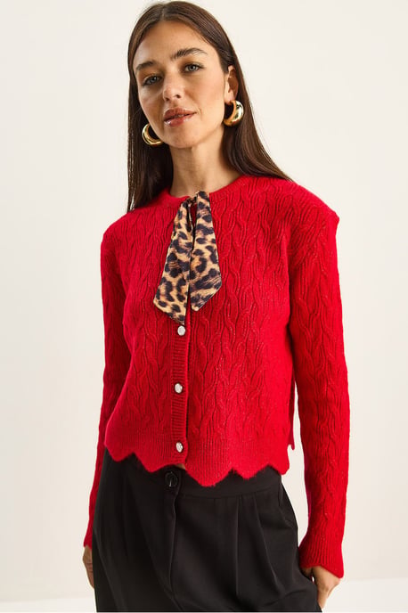 Texturerad Stickad Tröja Cardigan - Image 4