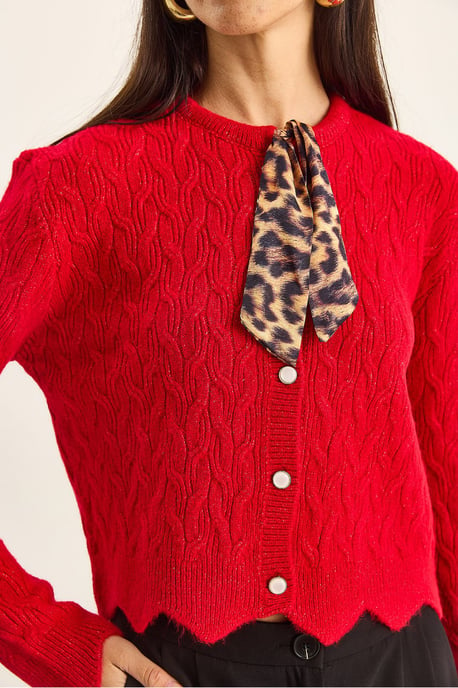 Texturerad Stickad Tröja Cardigan - Image 5