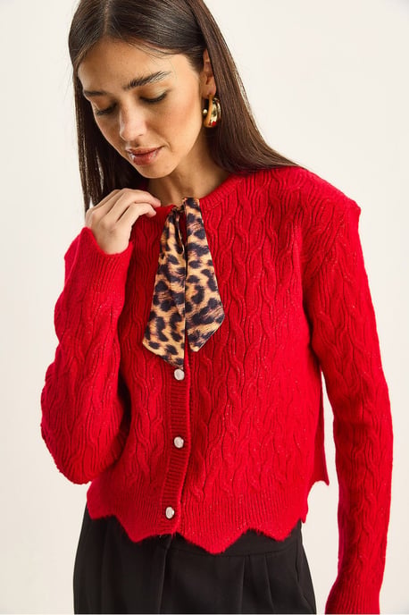 Texturerad Stickad Tröja Cardigan - Image 6