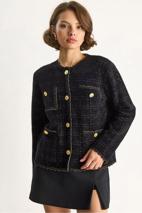 Texturerad Jacquard Knapp-up Cardigan - Image 1