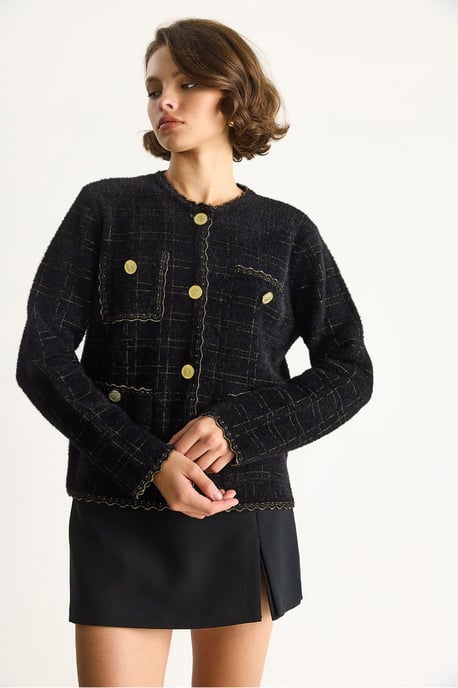 Texturerad Jacquard Knapp-up Cardigan - Image 2