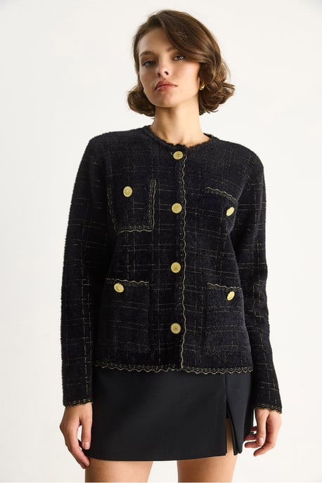 Texturerad Jacquard Knapp-up Cardigan - Image 3