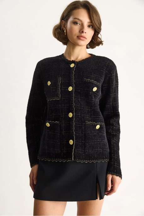 Texturerad Jacquard Knapp-up Cardigan - Image 4