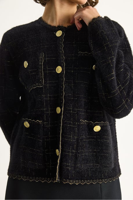 Texturerad Jacquard Knapp-up Cardigan - Image 5