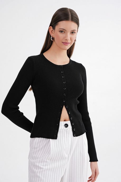 Geknoopte Slim Fit Verstevigde Brei Cardigan - Image 3