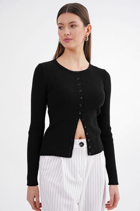 Geknoopte Slim Fit Verstevigde Brei Cardigan - Image 4
