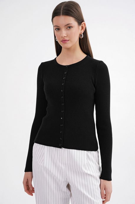 Geknoopte Slim Fit Verstevigde Brei Cardigan - Image 5