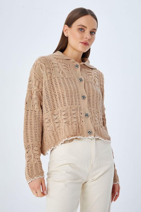 Texturerad stickad cardigan med knappstängning - Image 4