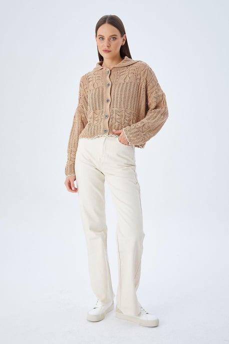 Texturerad stickad cardigan med knappstängning - Image 5